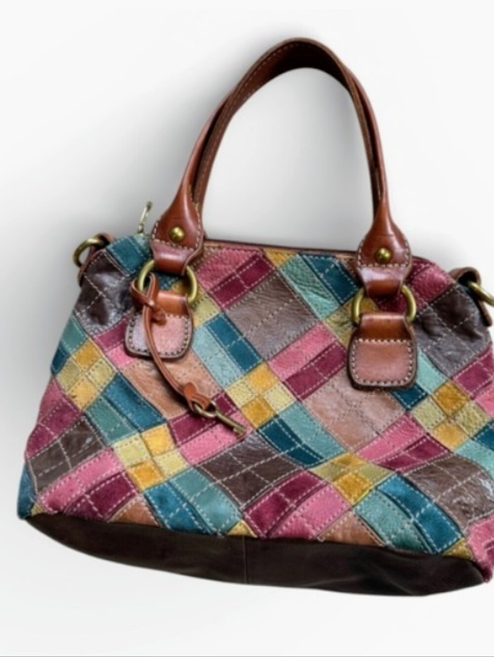 Vintage Fossil Multicolor Patchwork Leather Handbag. No Shoulder Strap.